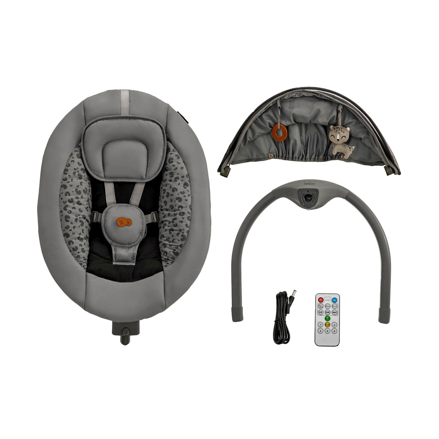 Leagan electric 2 in 1 Kinderkraft LUMI 2 Dark Grey pentru bebelusi