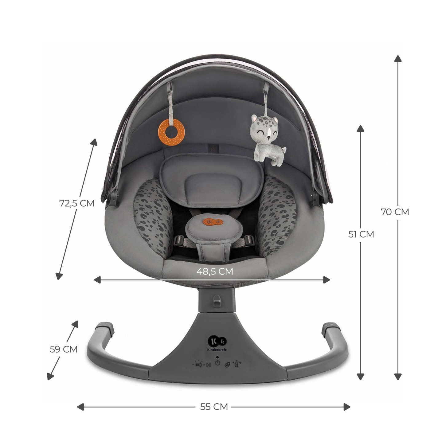 Leagan electric 2 in 1 Kinderkraft LUMI 2 Dark Grey pentru bebelusi