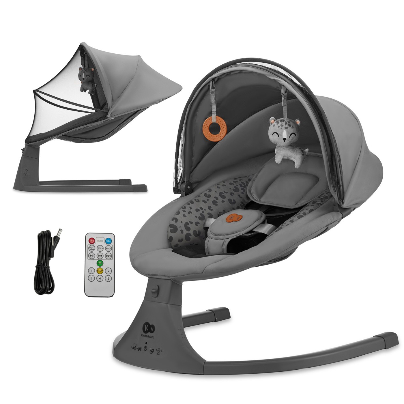 Leagan electric 2 in 1 Kinderkraft LUMI 2 Dark Grey pentru bebelusi