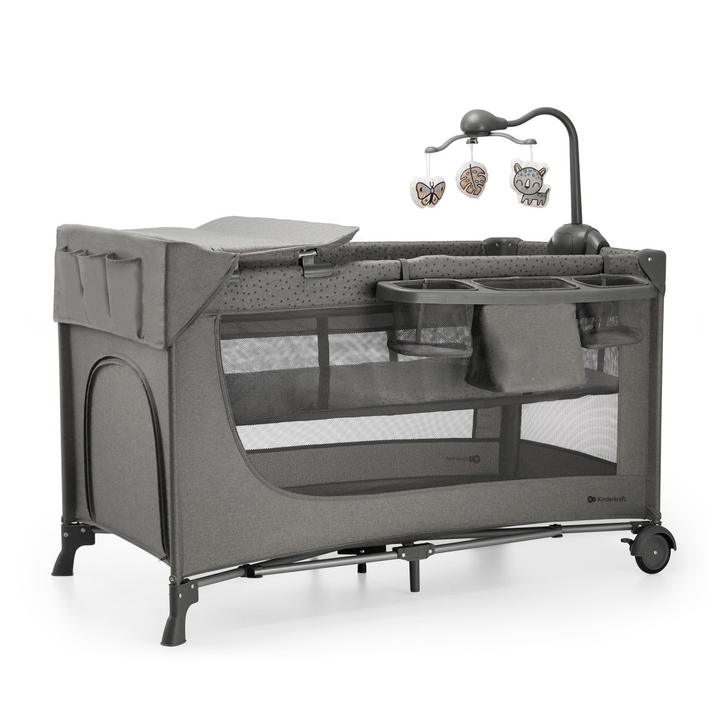 Pătuț pliabil de călătorie Kinderkraft Joy2 cu accesorii, Dark Grey