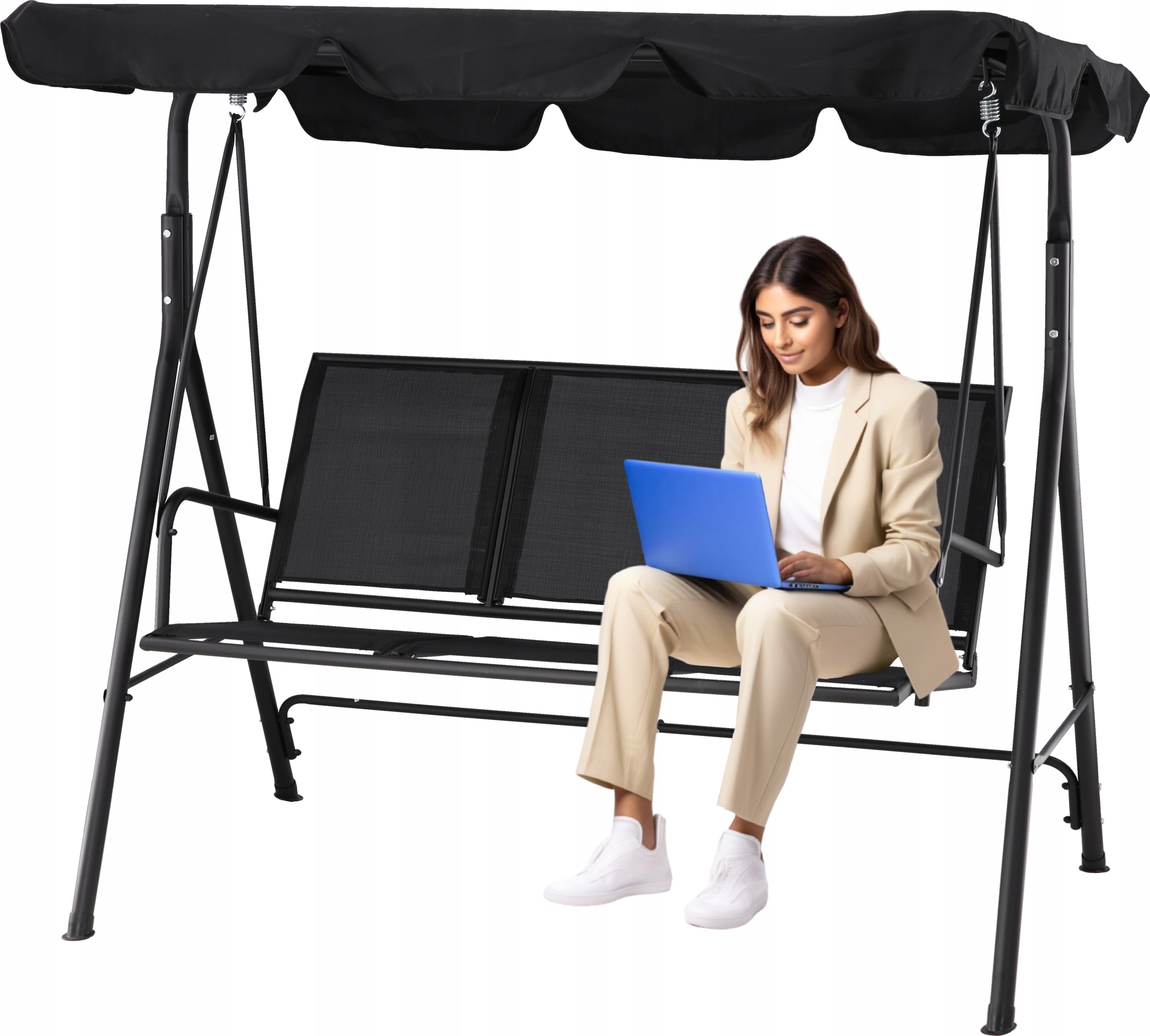 Leagan balansoar gradina Sersimo Textilene, 3 locuri, 260kg, negru Household NewTrend