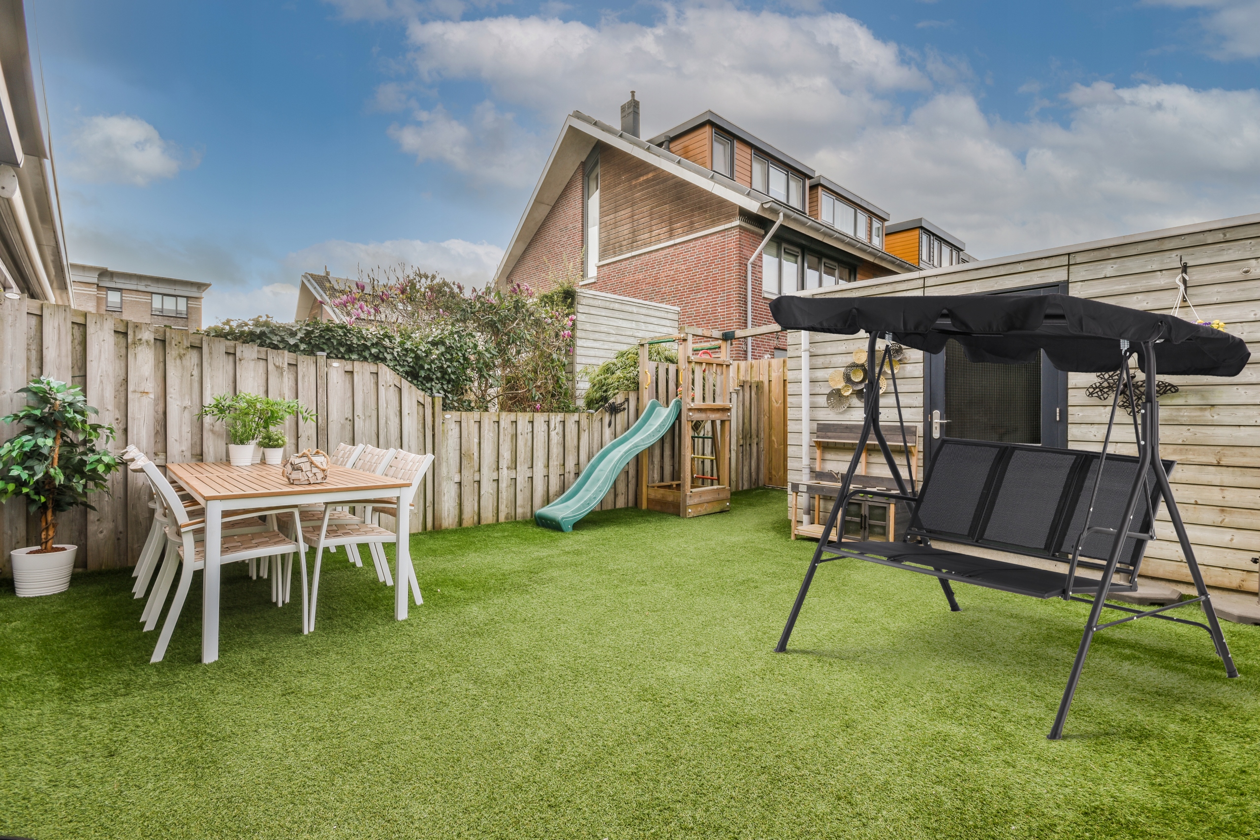 Leagan balansoar gradina Sersimo Textilene, 3 locuri, 260kg, negru Household NewTrend