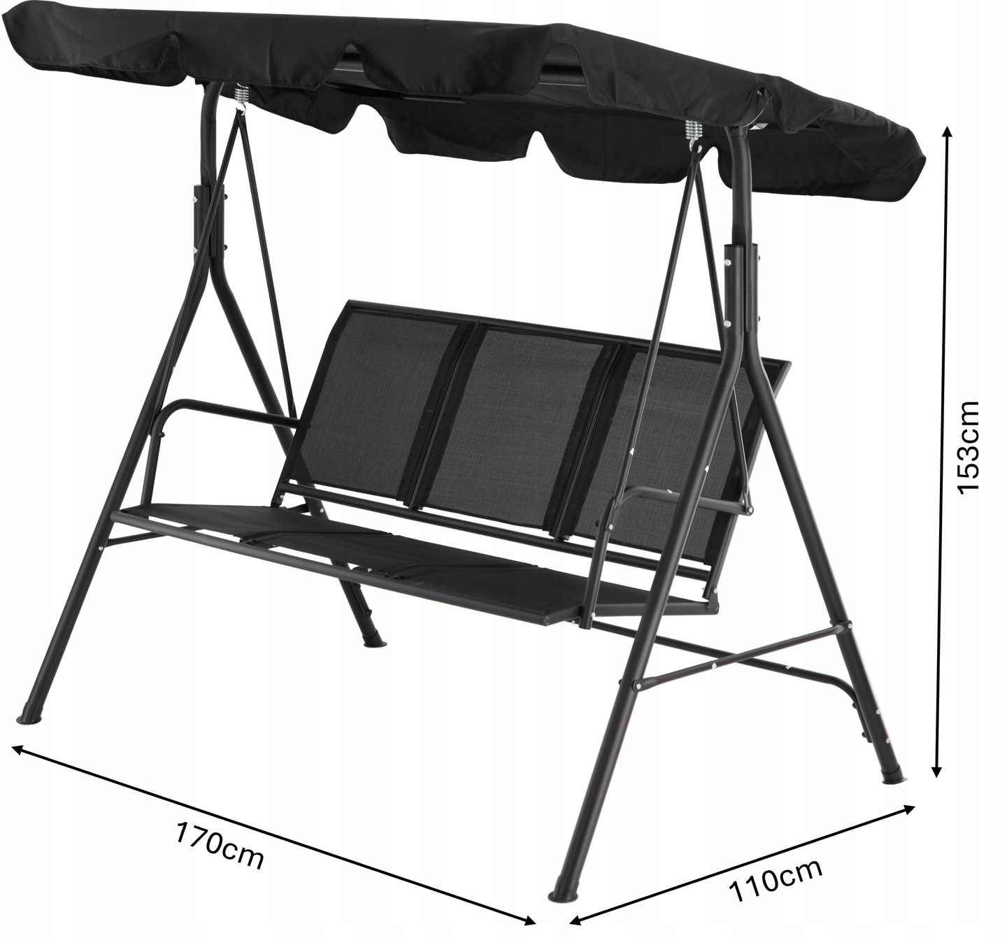 Leagan balansoar gradina Sersimo Textilene, 3 locuri, 260kg, negru Household NewTrend