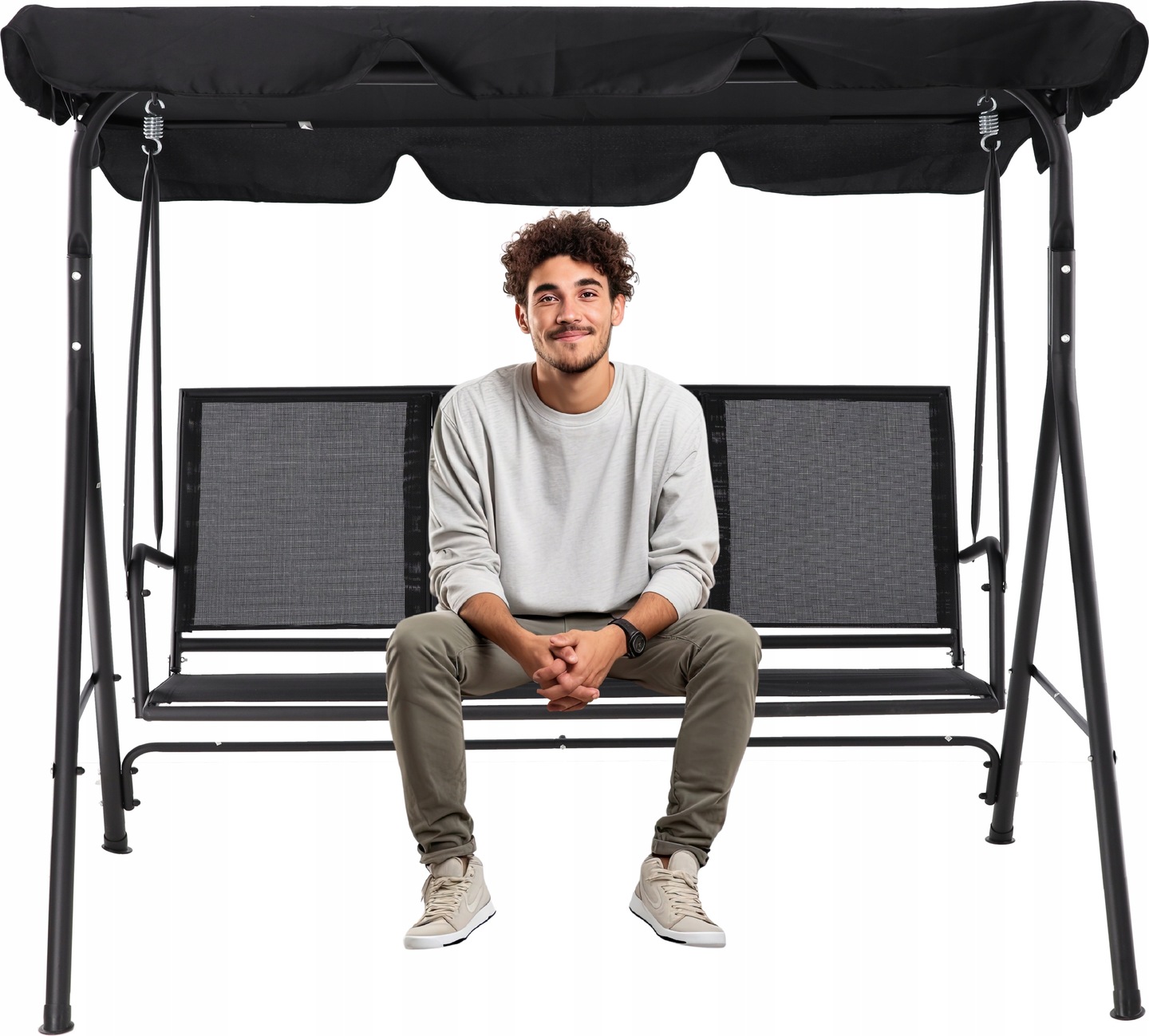 Leagan balansoar gradina Sersimo Textilene, 3 locuri, 260kg, negru Household NewTrend