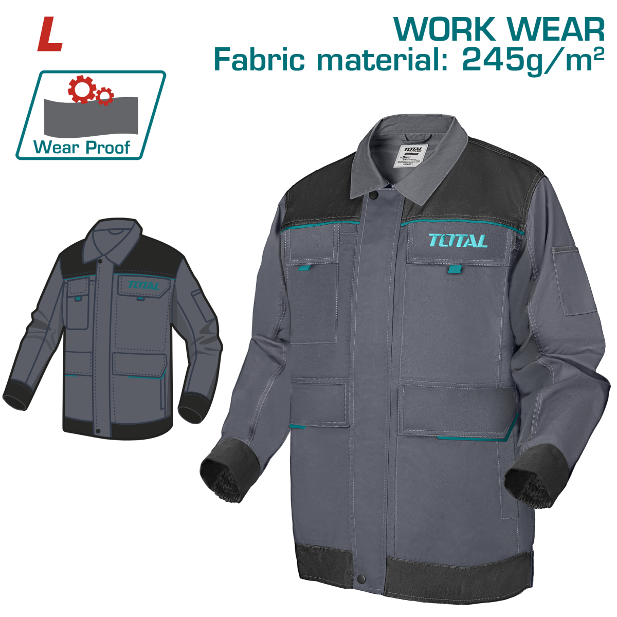 Geacă de lucru TOTAL mărimea L, 245 g/mp, cu întărituri Oxford