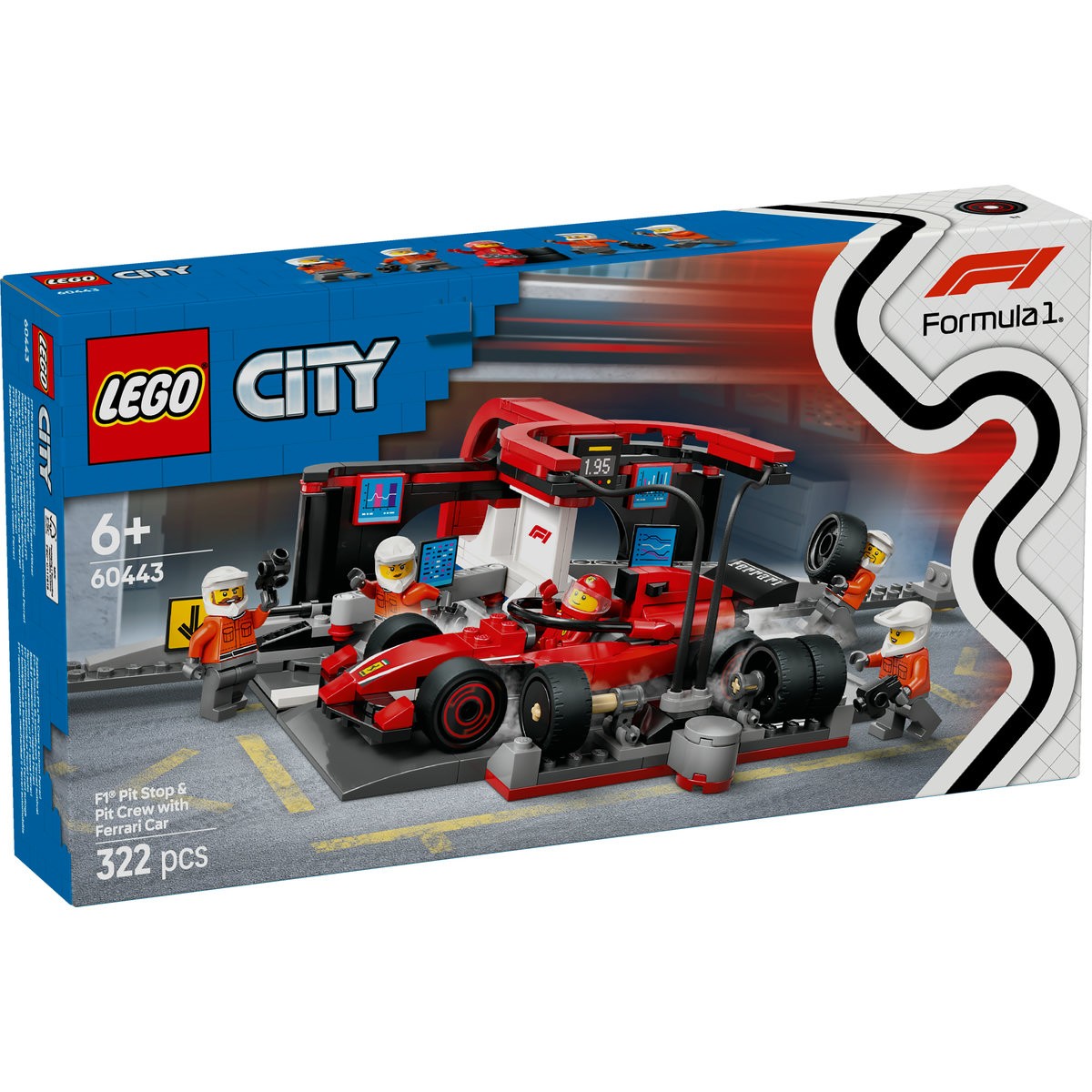 LEGO CITY BOXA SI MECANICI F1 CU MASINA FERRARI 60443
