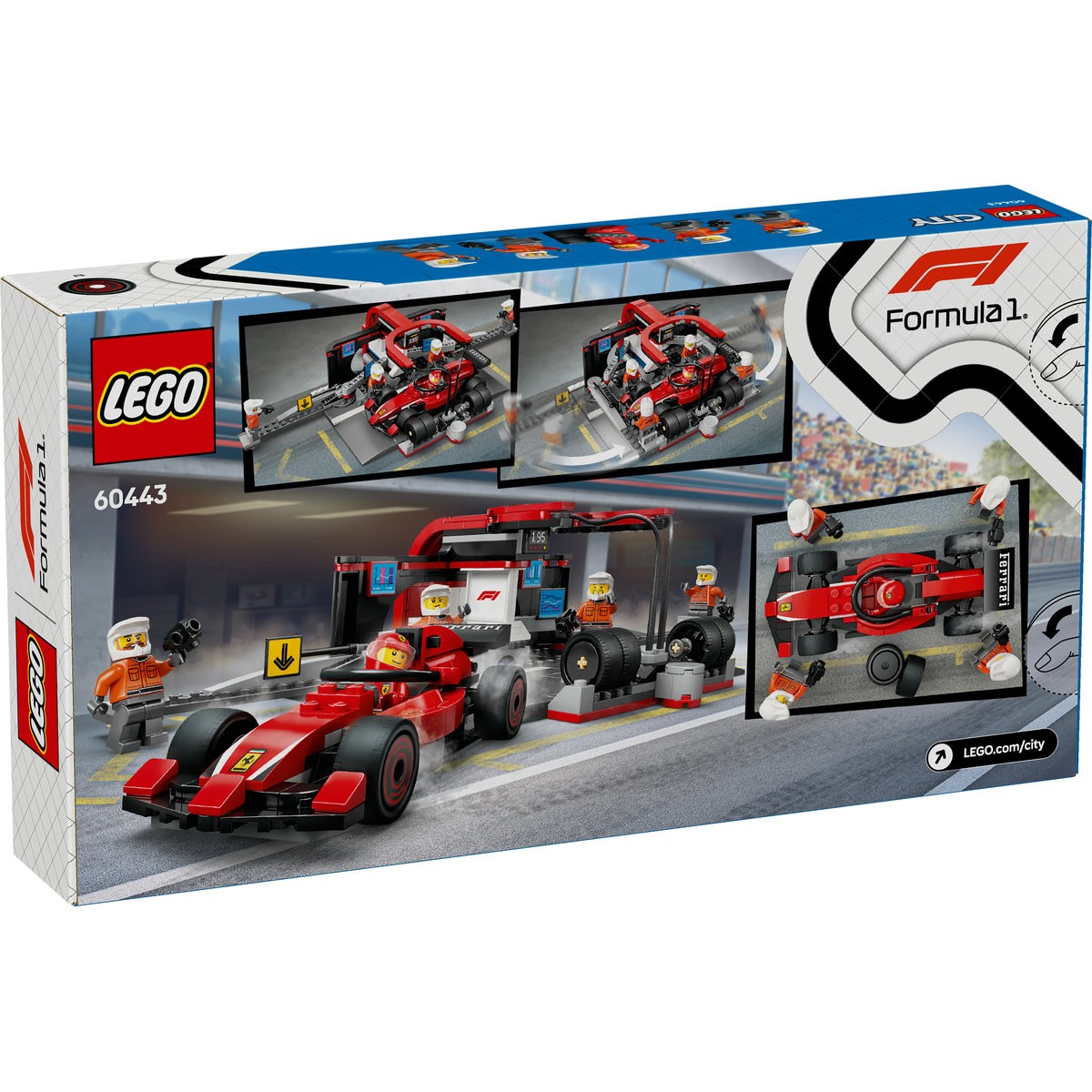 LEGO CITY BOXA SI MECANICI F1 CU MASINA FERRARI 60443