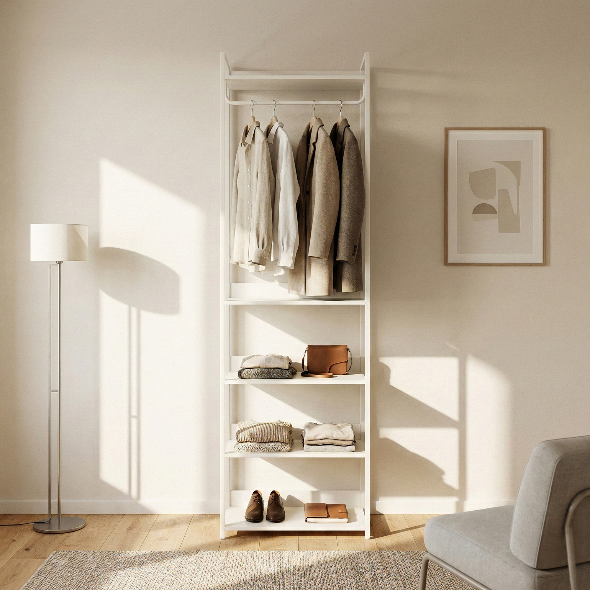 Suport pentru haine cu 5 rafturi, gri, 200x61x40 cm, en.casa