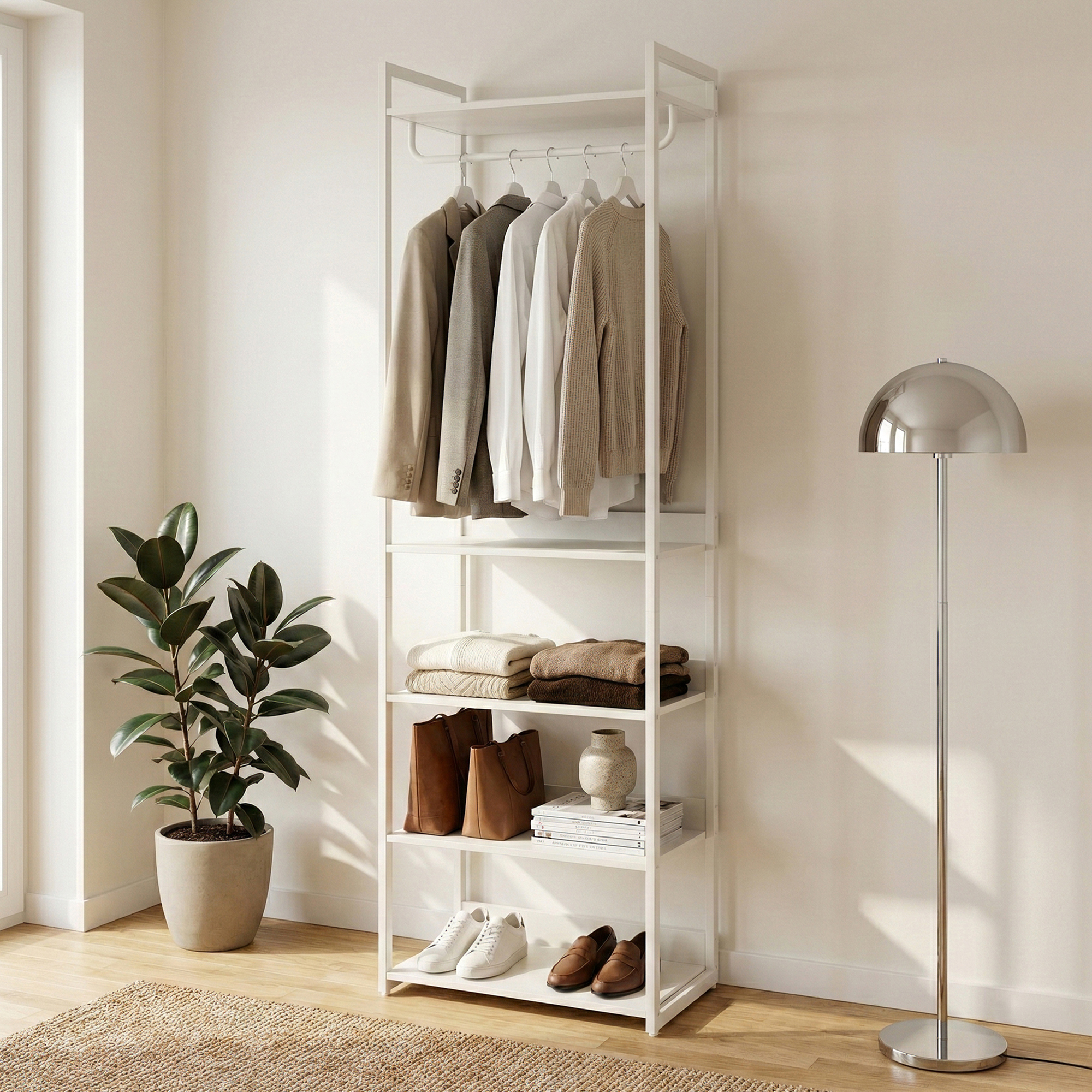 Suport pentru haine cu 5 rafturi, gri, 200x61x40 cm, en.casa