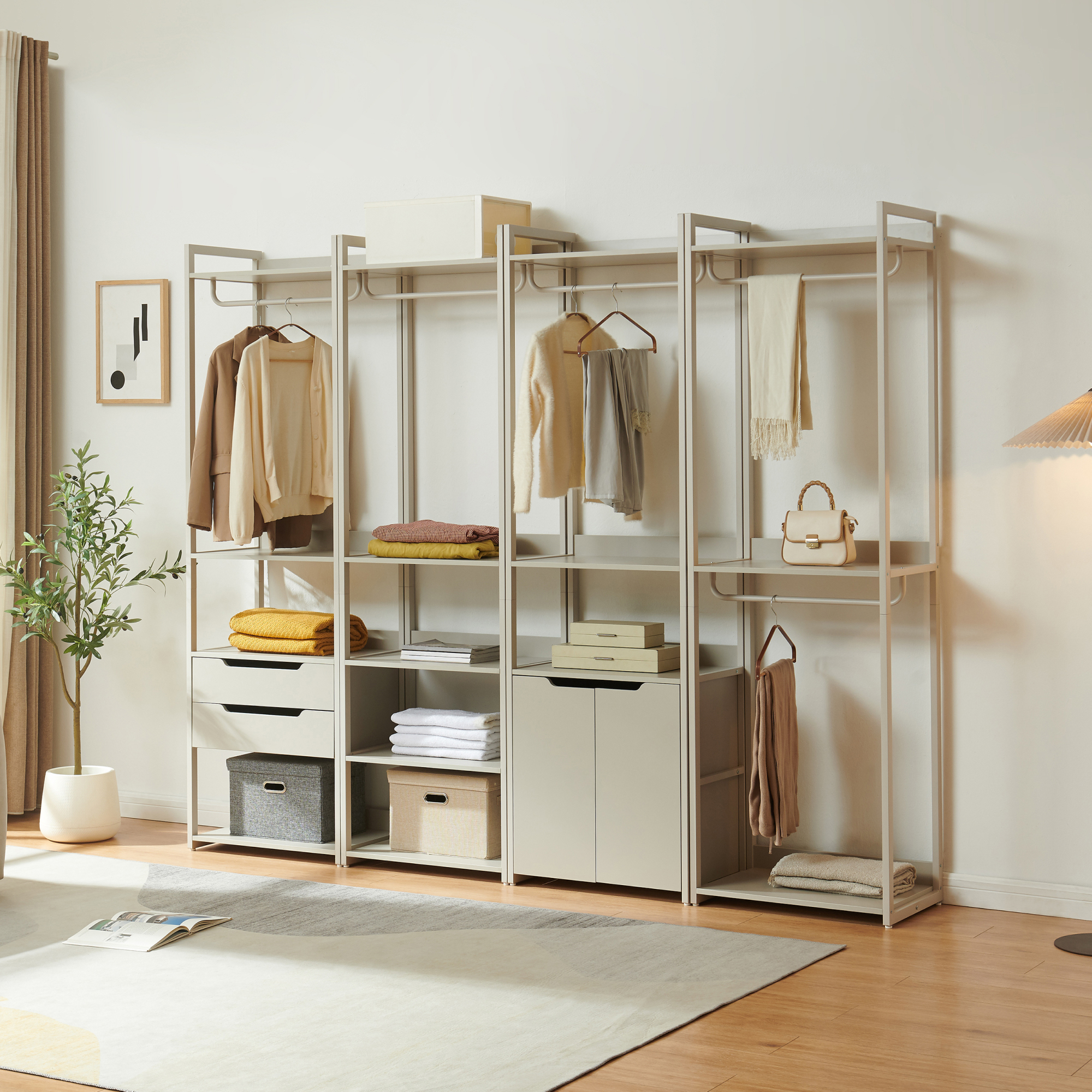 Suport pentru haine cu 5 rafturi, gri, 200x61x40 cm, en.casa