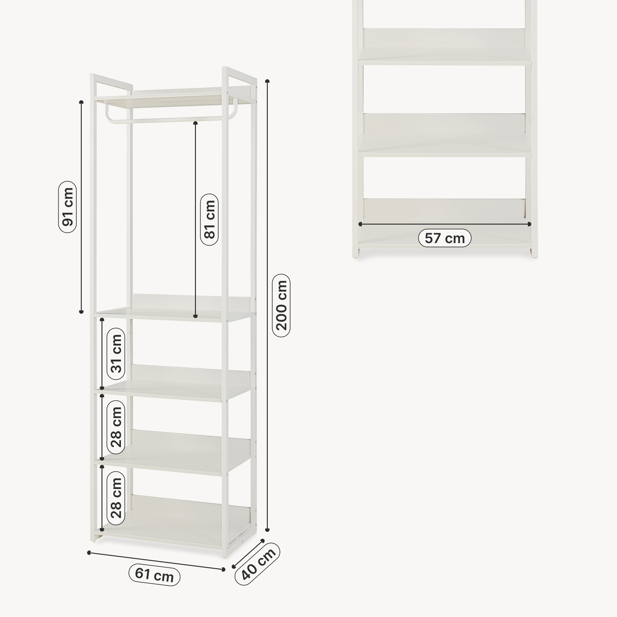 Suport pentru haine cu 5 rafturi, gri, 200x61x40 cm, en.casa
