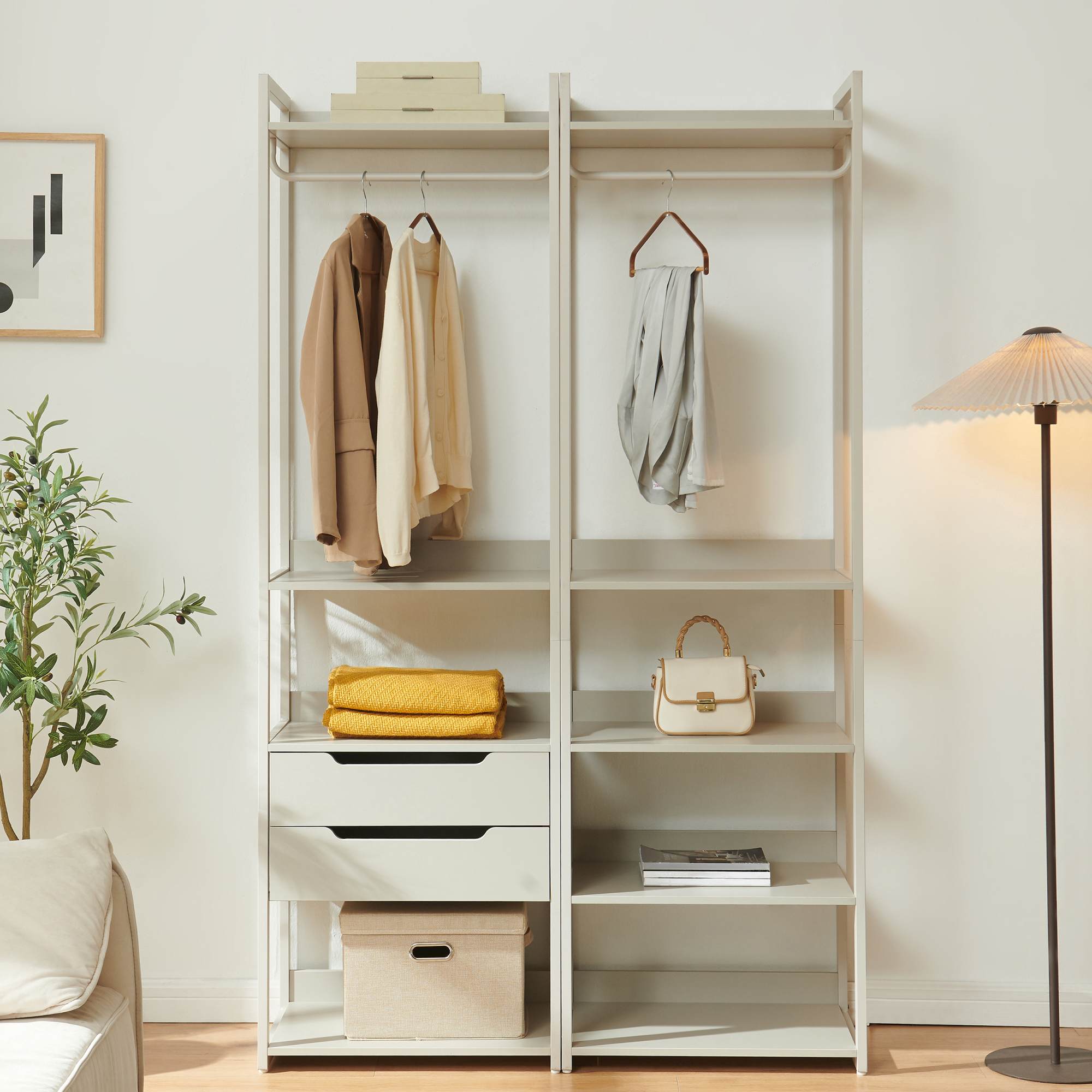 Suport pentru haine cu 5 rafturi, gri, 200x61x40 cm, en.casa