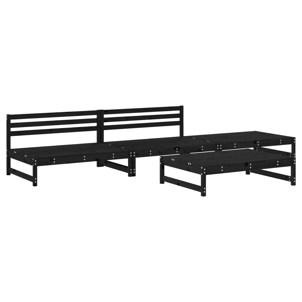 Set mobilier relaxare de grădină 4 piese, negru, lemn masiv pin GartenMobel Dekor