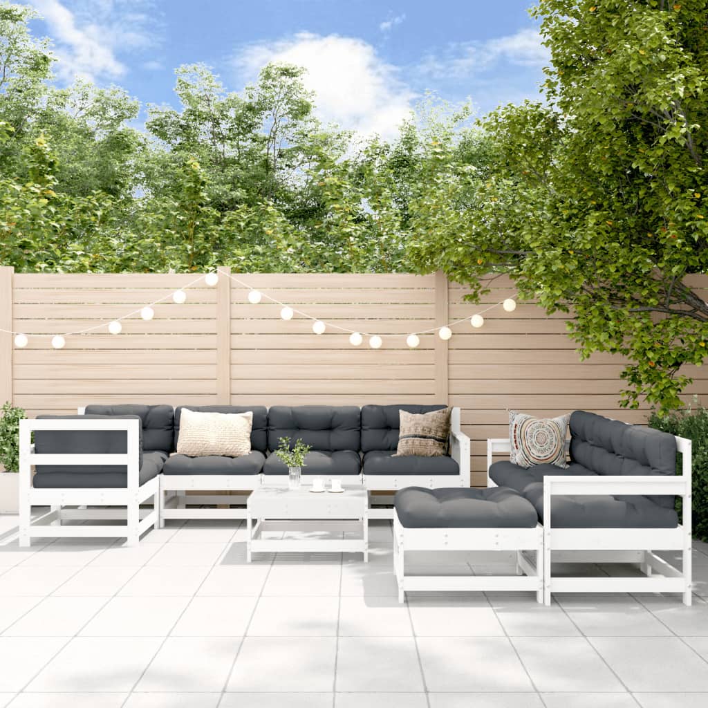 Set mobilier relexare grădină, 10 piese, alb, lemn masiv de pin GartenMobel Dekor