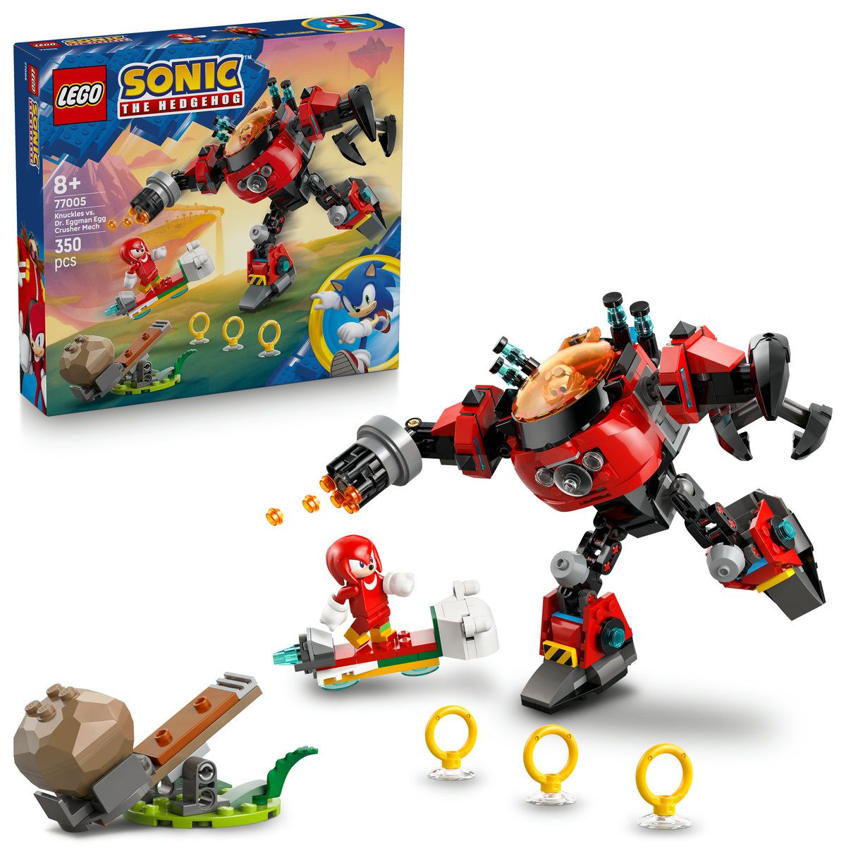LEGO Sonic Knuckles vs. Dr. Eggman si robotul Egg Crusher 77005, 350 piese