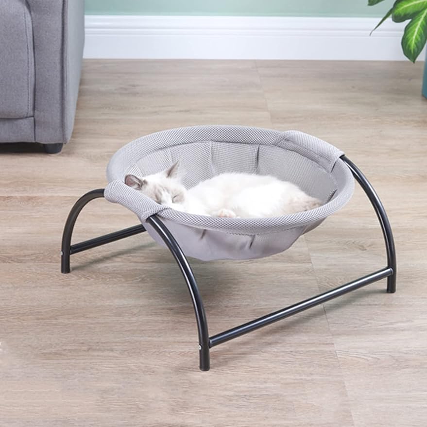 Pat de tip hamac pentru caini si pisici, cadru metalic negru si panza gri, dimensiune 45 x 42 x 23 cm FAVLine Selection