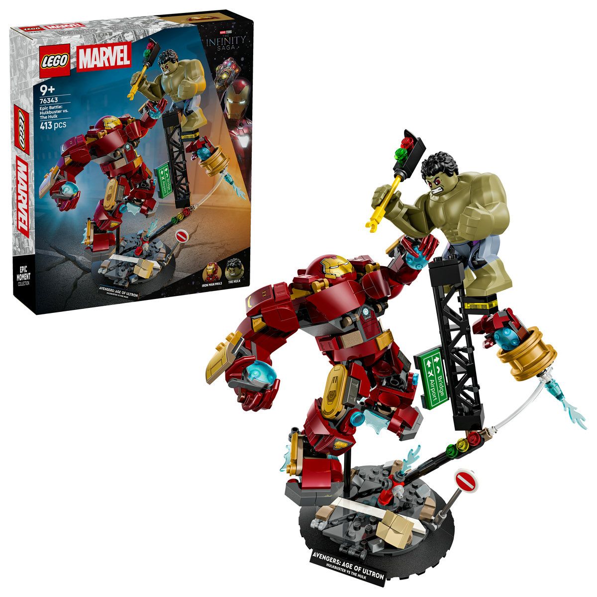 LEGO Marvel Hulkbuster vs Hulk 76343, set de constructie cu 413 piese