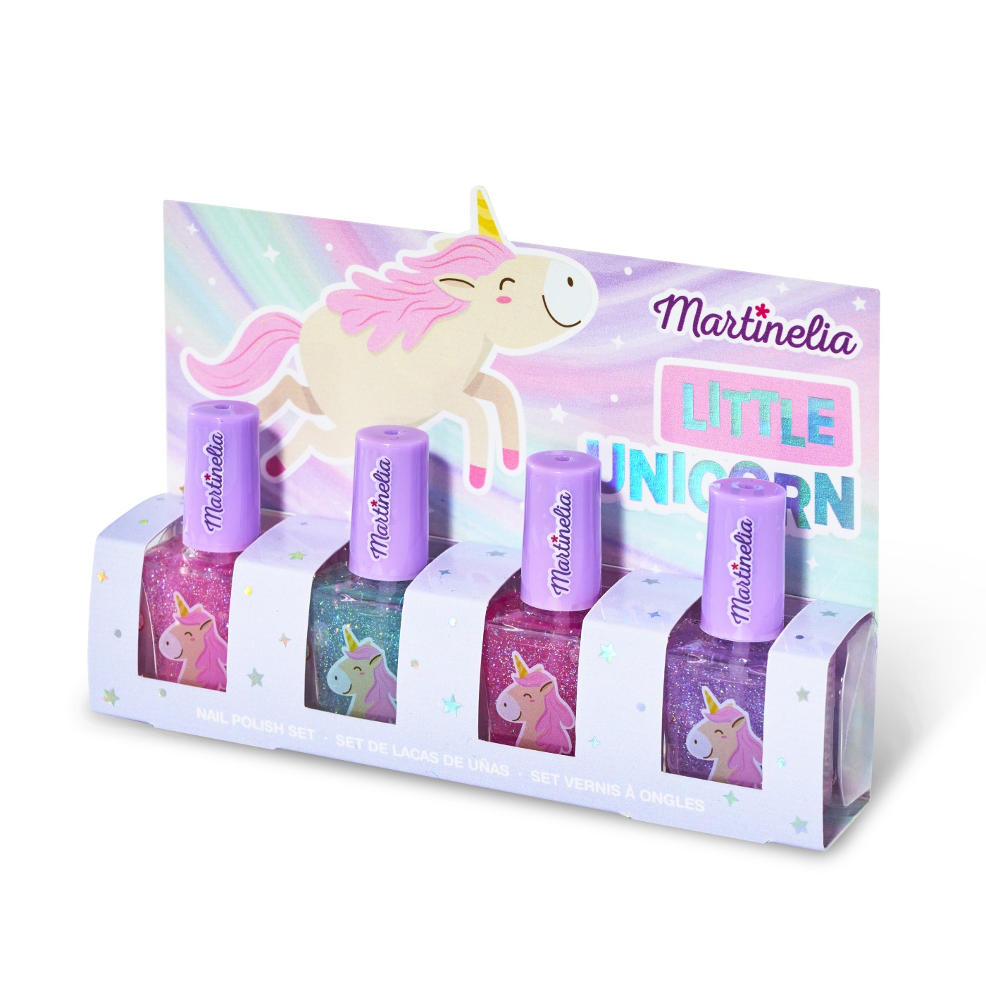 Set 4 lacuri de unghii pentru copii Martinelia Little Unicorn cu sclipici