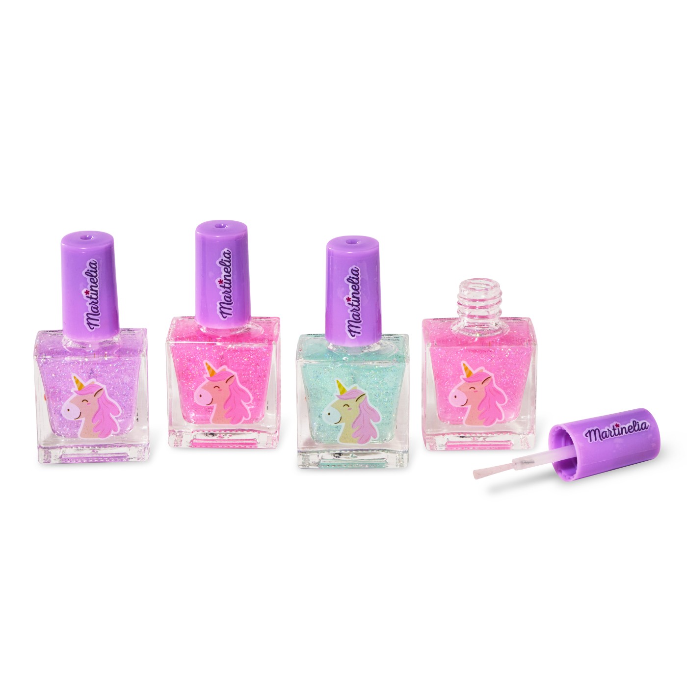 Set 4 lacuri de unghii pentru copii Martinelia Little Unicorn cu sclipici