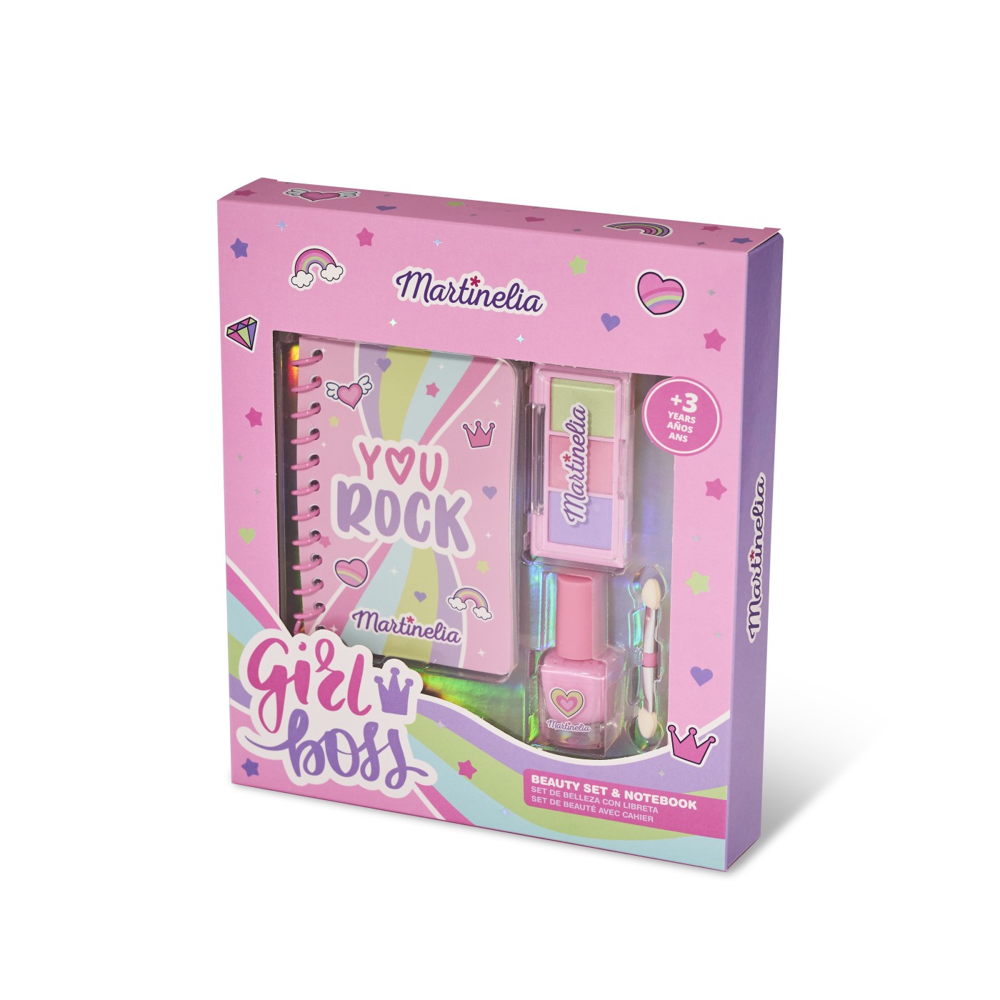 Set machiaj pentru copii Martinelia Super Girl cu notebook si oja roz