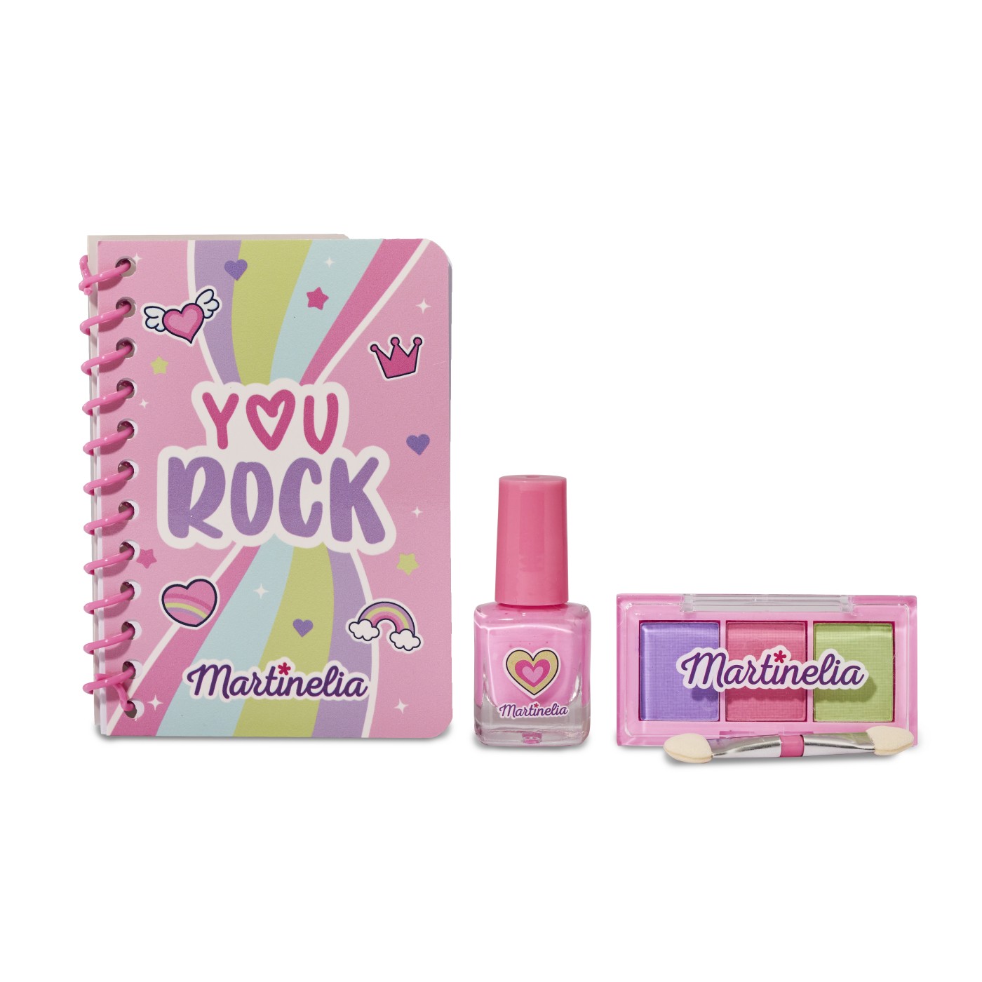Set machiaj pentru copii Martinelia Super Girl cu notebook si oja roz