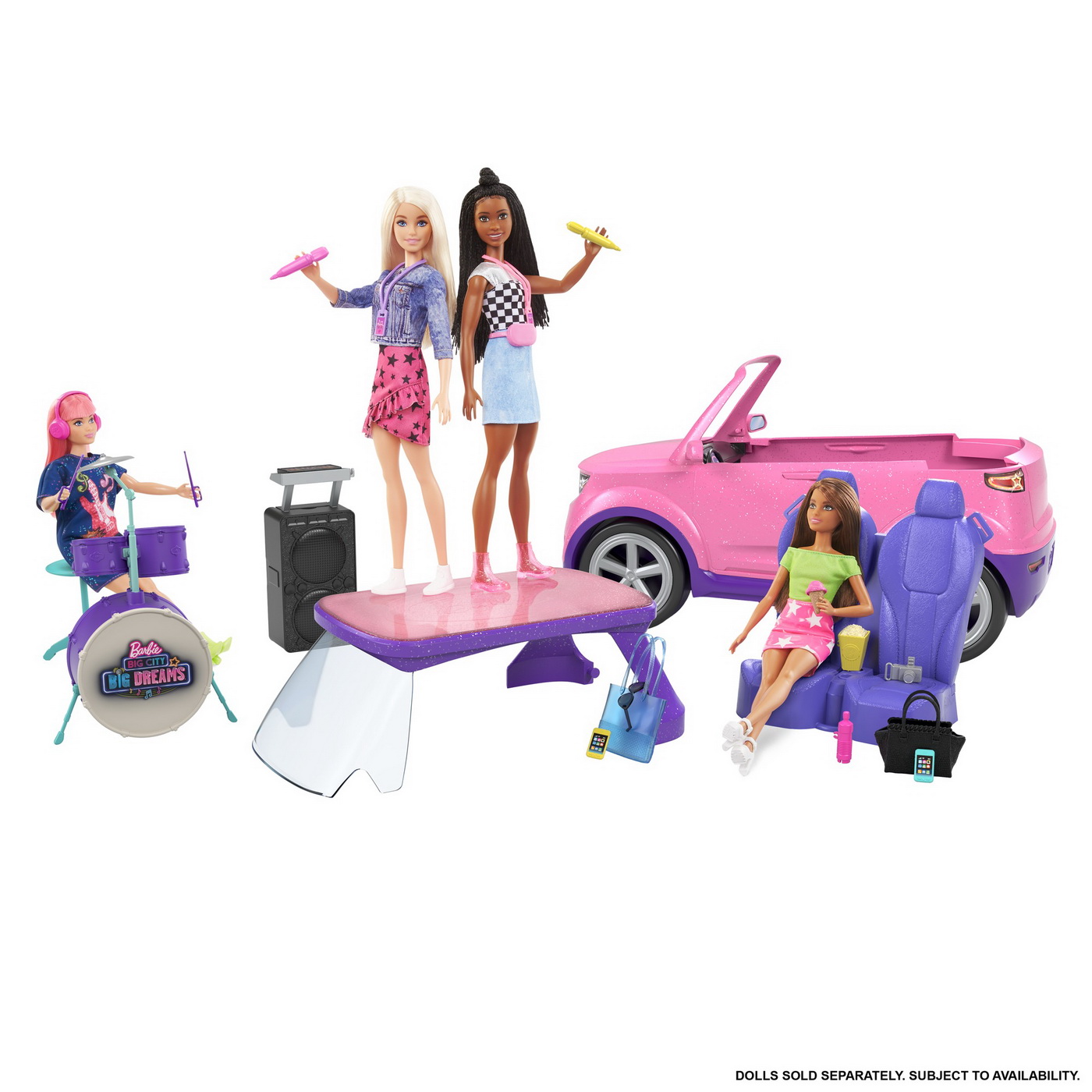 Masina Barbie 2 in 1 cu scena muzicala si accesorii Big City Dreams