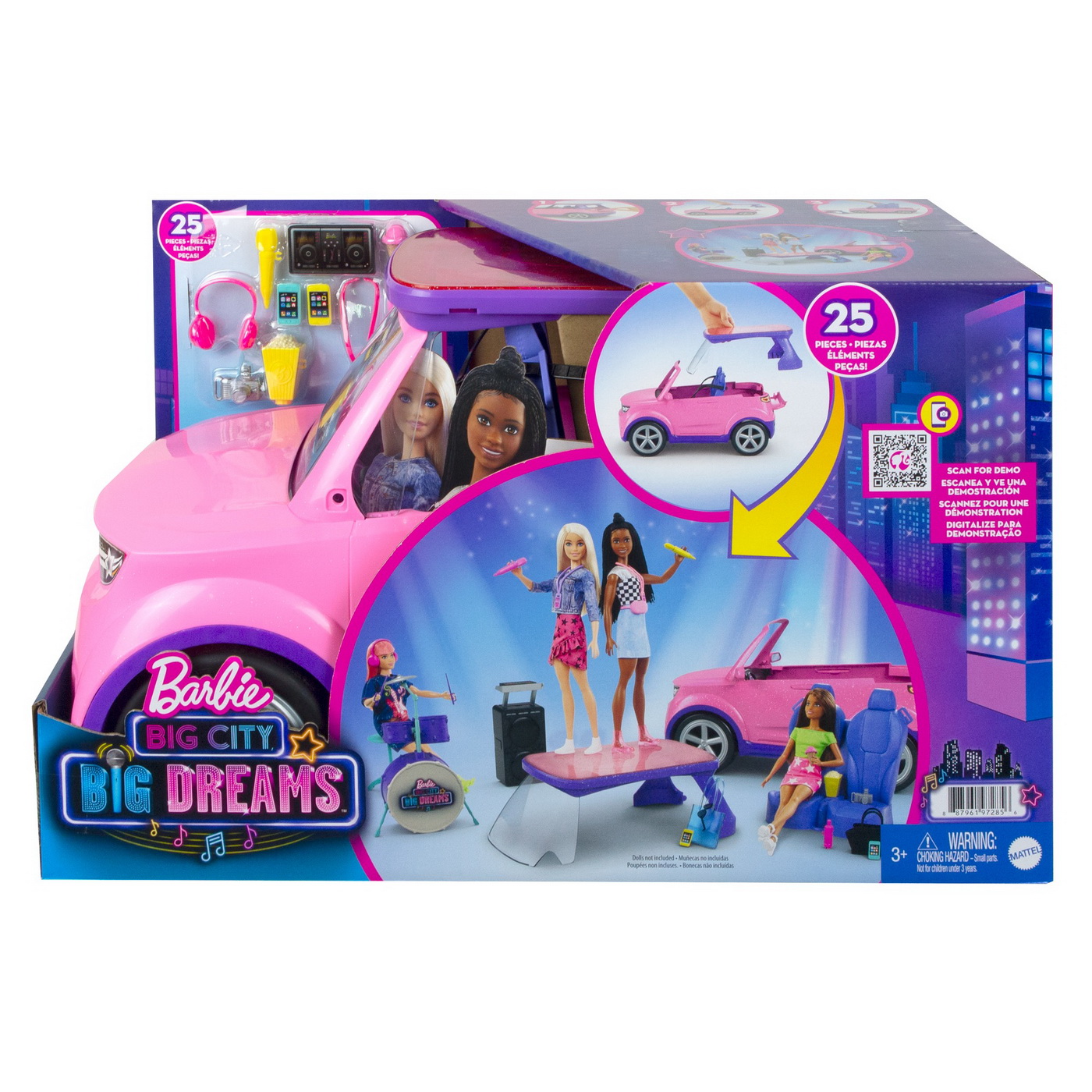 Masina Barbie 2 in 1 cu scena muzicala si accesorii Big City Dreams