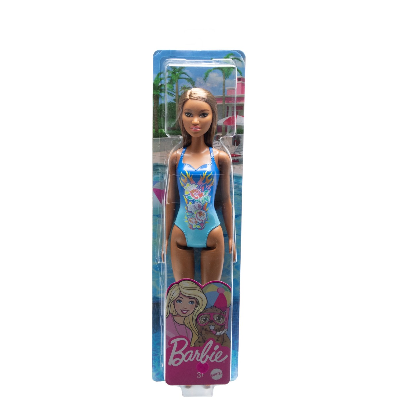 Păpușă Barbie satena cu costum de baie albastru pentru joacă de vară