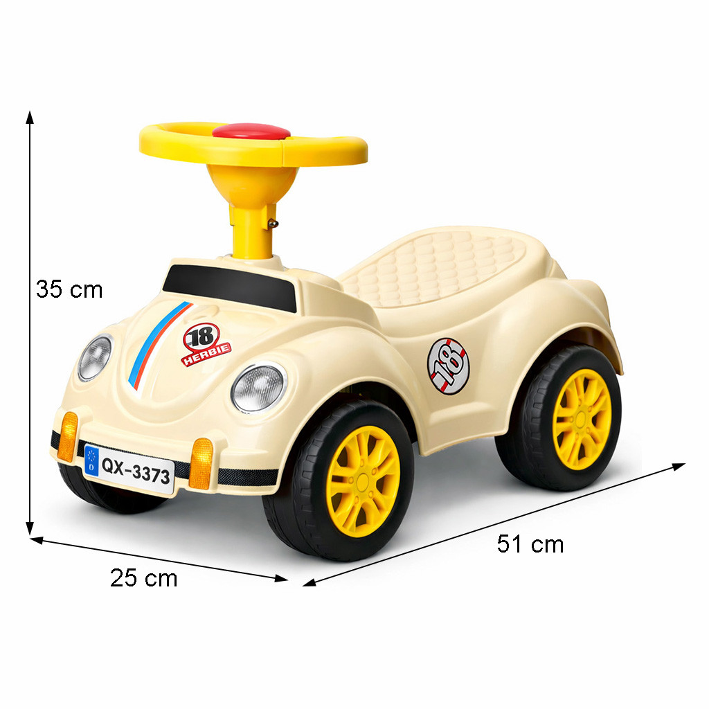 Mașinuță fără pedale retro bej pentru copii 1-3 ani, 35x51x25 cm