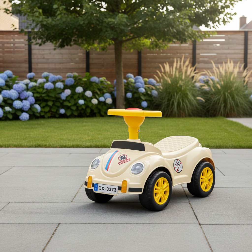 Mașinuță fără pedale retro bej pentru copii 1-3 ani, 35x51x25 cm