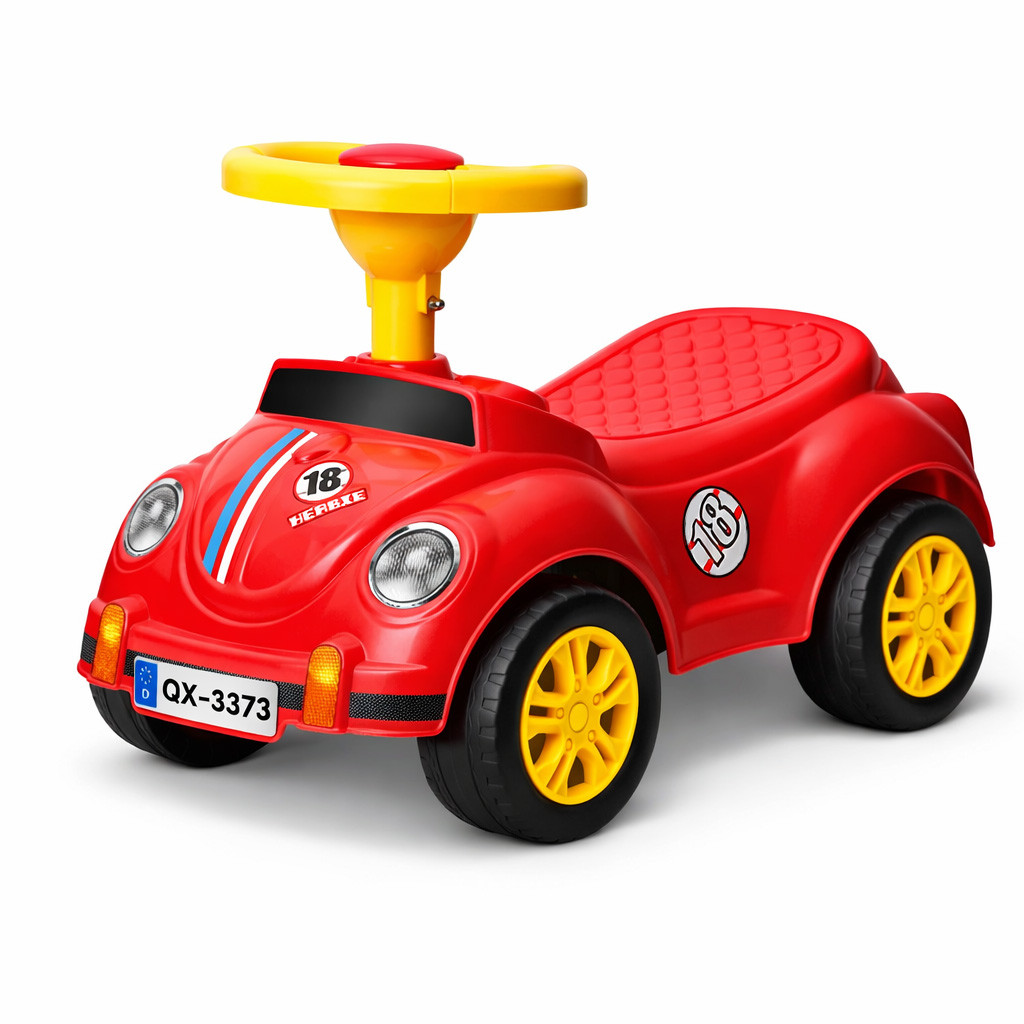 Mașinuță fără pedale pentru copii 1-3 ani, model retro roșu cu claxon