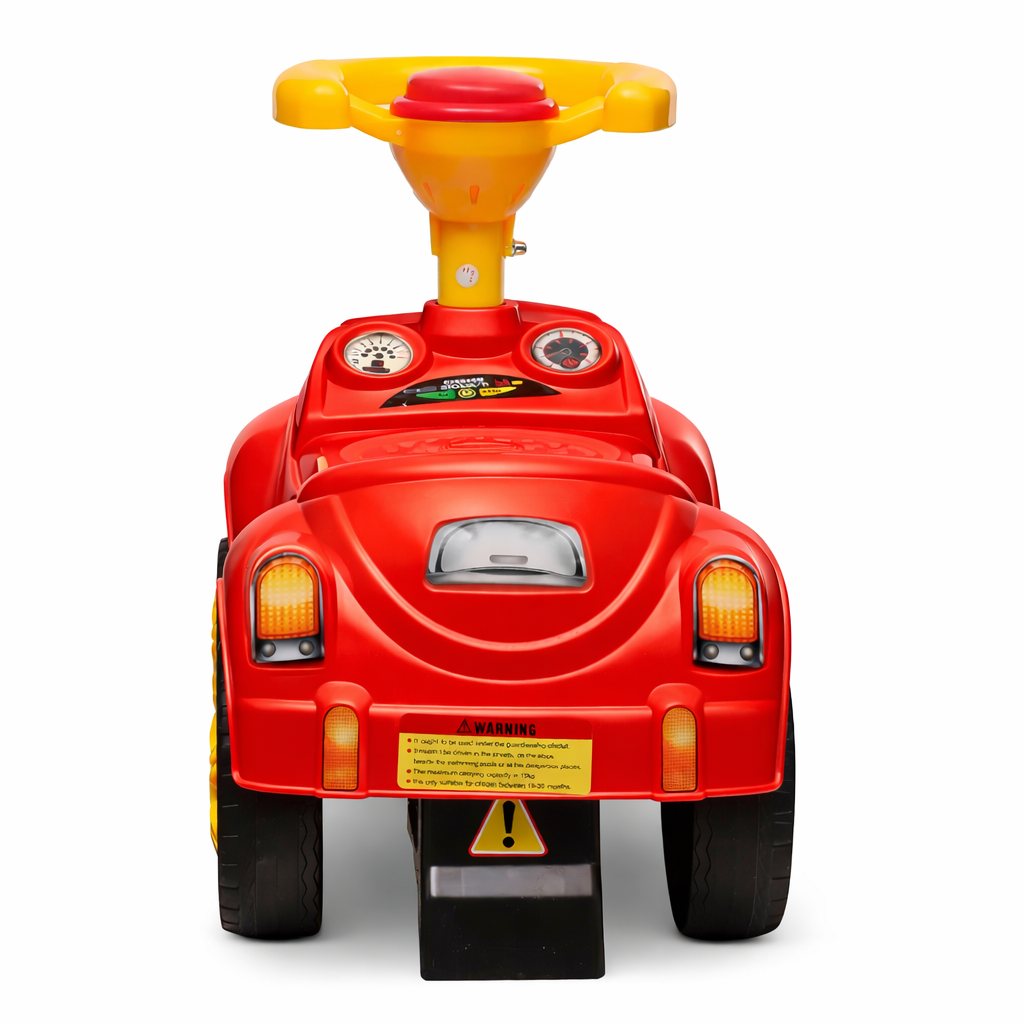 Mașinuță fără pedale pentru copii 1-3 ani, model retro roșu cu claxon