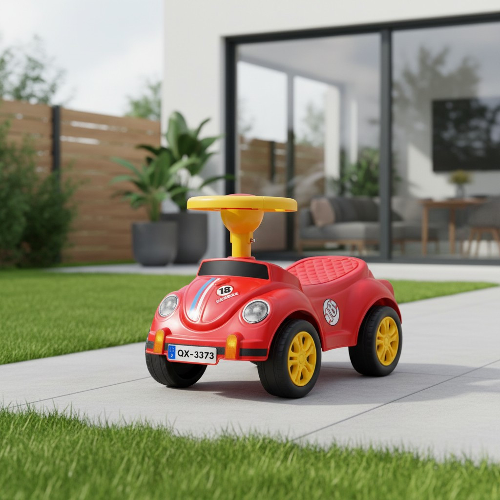 Mașinuță fără pedale pentru copii 1-3 ani, model retro roșu cu claxon