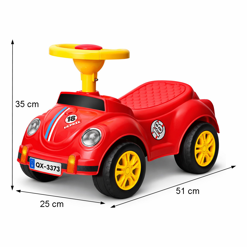 Mașinuță fără pedale pentru copii 1-3 ani, model retro roșu cu claxon