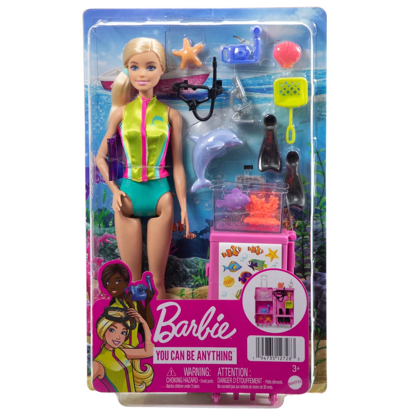 Papusa Barbie Biolog Marin cu laborator mobil si accesorii