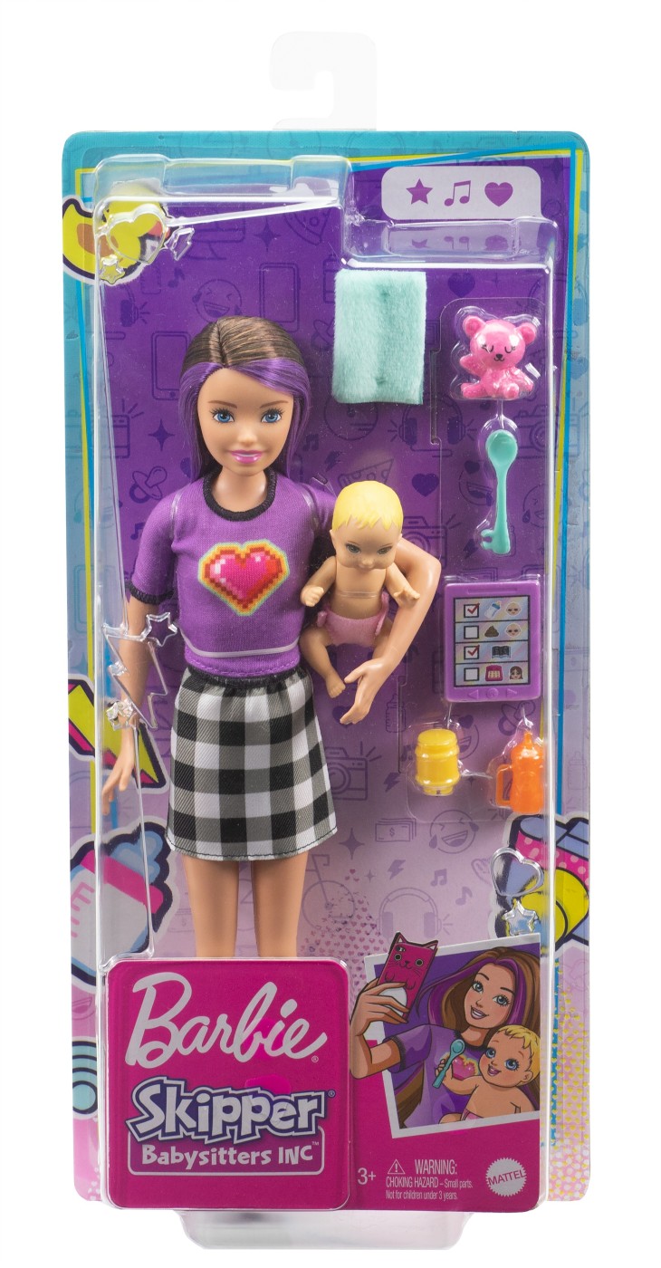 Papusa Barbie Skipper Babysitter satena cu bebelus si accesorii