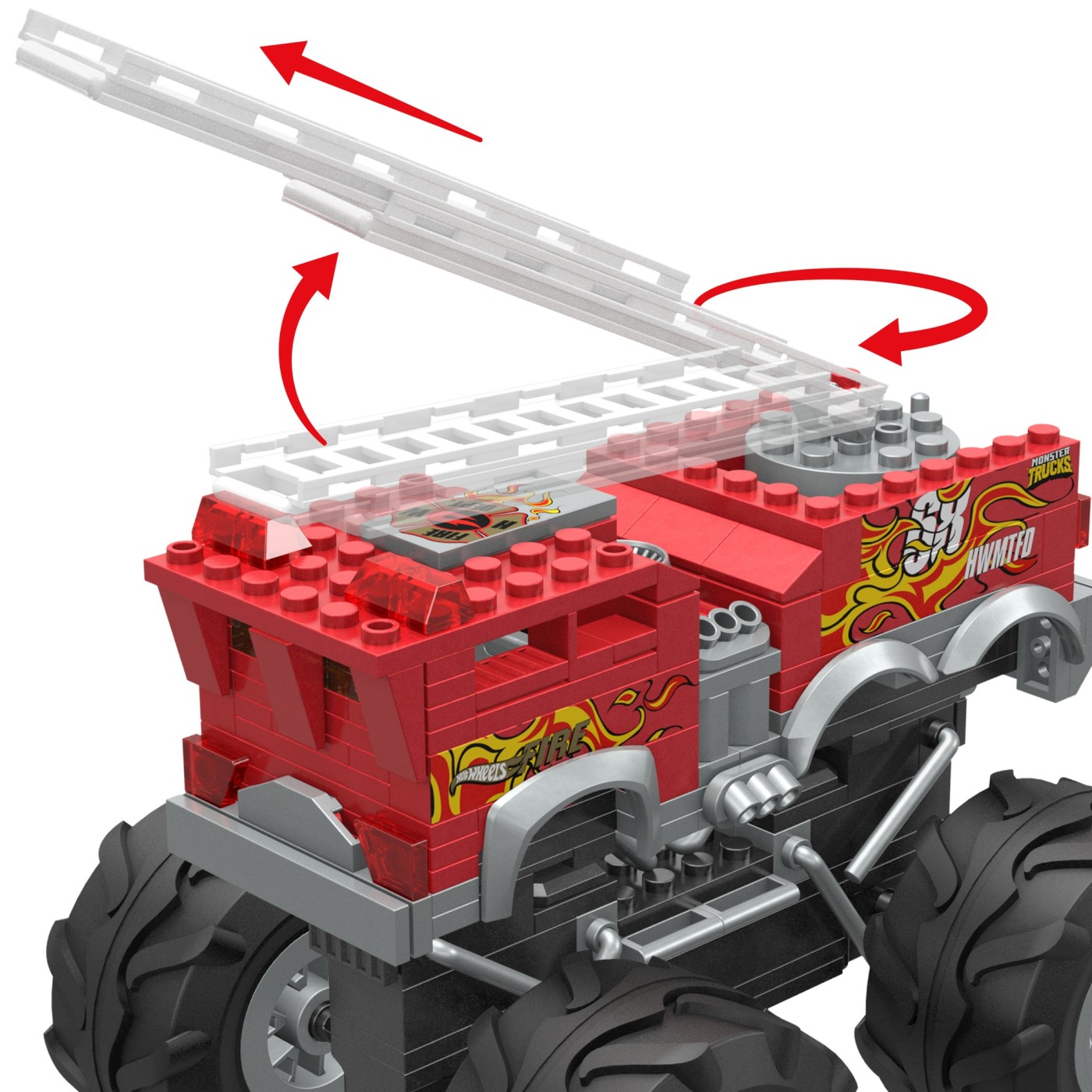 Set construcție Hot Wheels Monster Truck 5 Alarm cu figurină, 284 piese