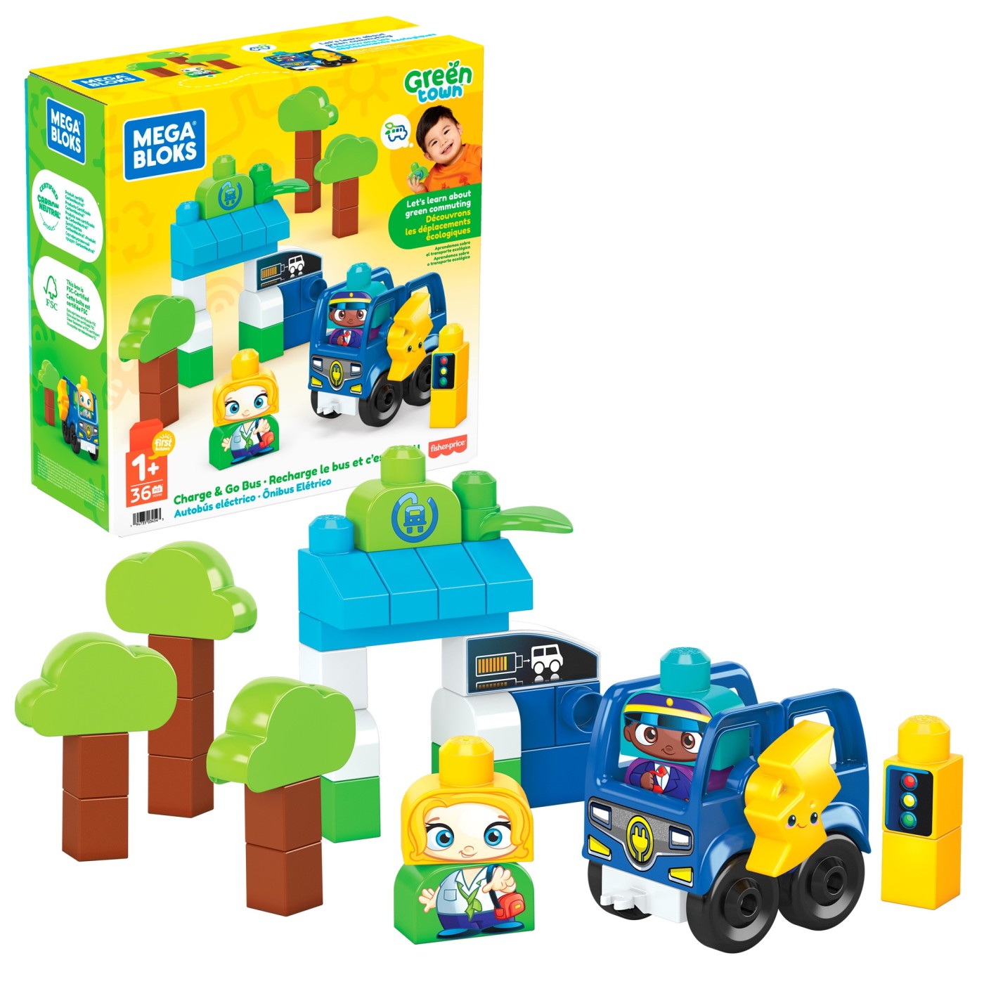 Set construcție Mega Bloks Green Town Autobuz electric, 34 piese