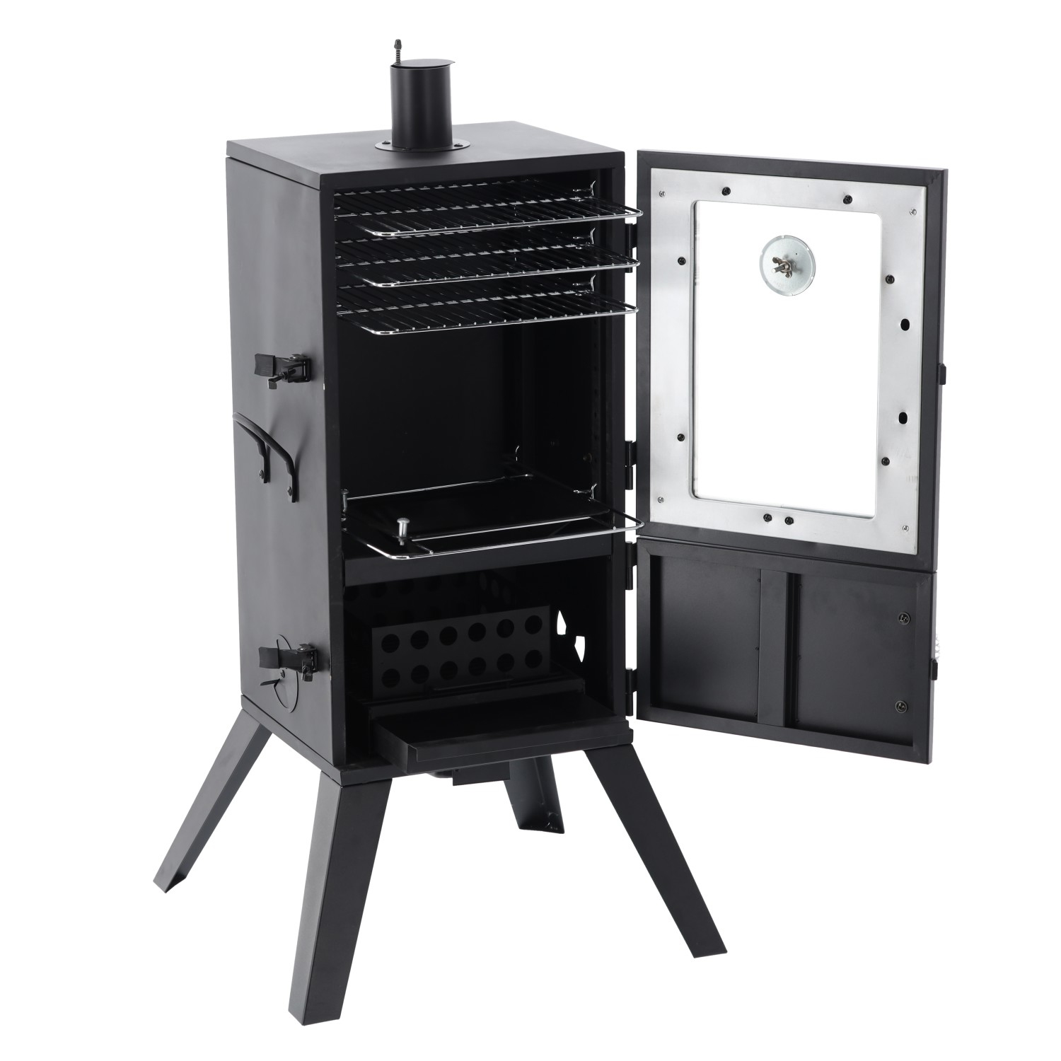 Afumatoare pentru gradina cu termometru si 3 gratare, 60x55x103 cm, negru Household NewTrend