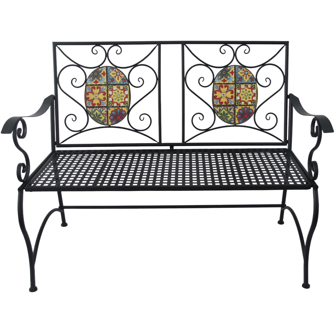 Banca de gradina, cadru metalic cu mozaic decorativ, 115x56x90 cm, negru Household NewTrend