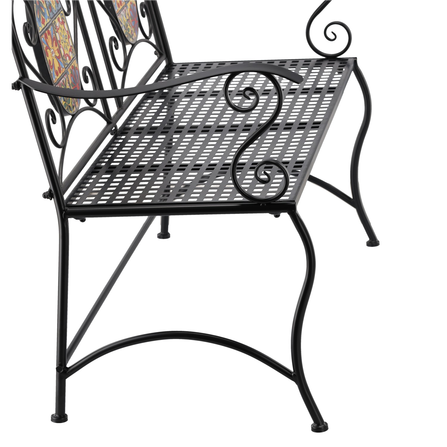 Banca de gradina, cadru metalic cu mozaic decorativ, 115x56x90 cm, negru Household NewTrend