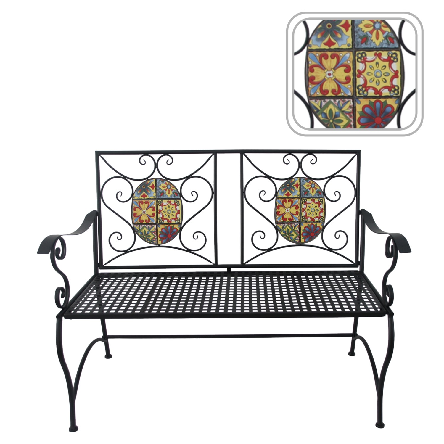 Banca de gradina, cadru metalic cu mozaic decorativ, 115x56x90 cm, negru Household NewTrend