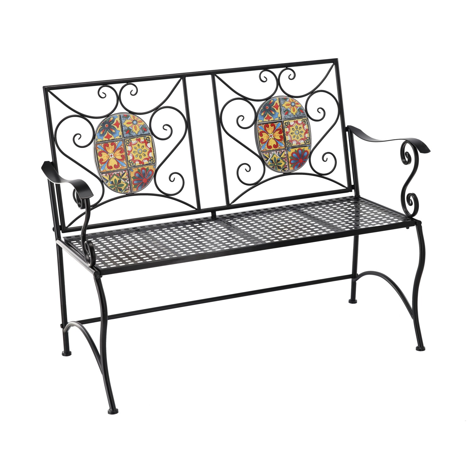 Banca de gradina, cadru metalic cu mozaic decorativ, 115x56x90 cm, negru Household NewTrend