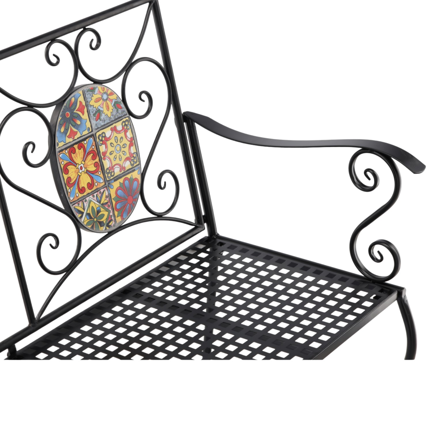 Banca de gradina, cadru metalic cu mozaic decorativ, 115x56x90 cm, negru Household NewTrend