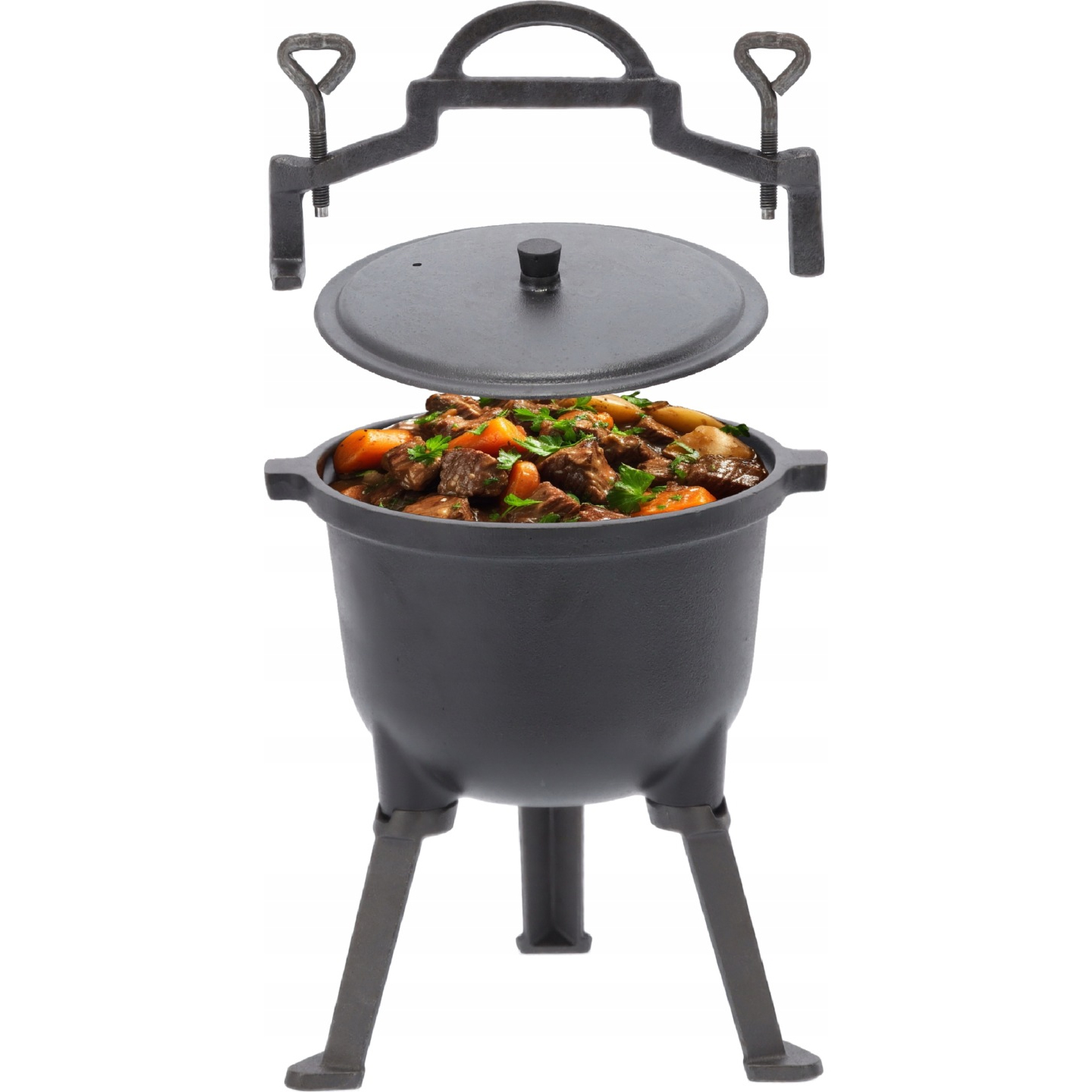 Ceaun vanatoresc din fonta, cu capac si picioare pentru gatit in aer liber, 5L, 25x42 cm, negru Household NewTrend