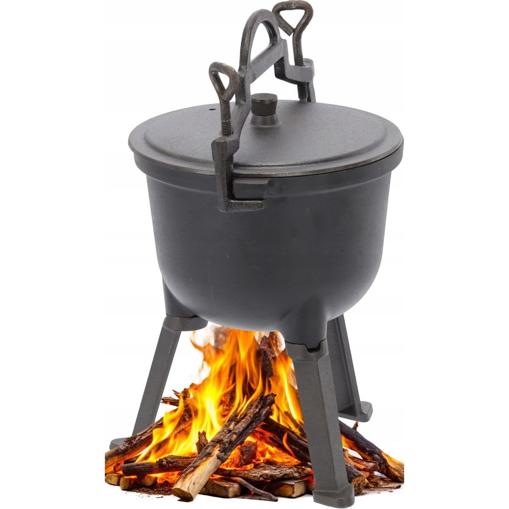 Ceaun vanatoresc din fonta, cu capac si picioare pentru gatit in aer liber, 5L, 25x42 cm, negru Household NewTrend