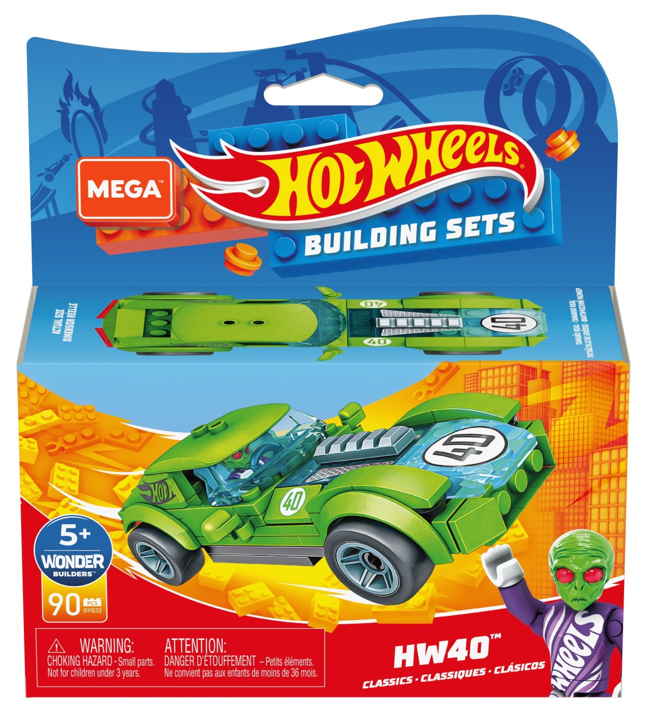 Masinuta construibila Hot Wheels HW40 cu microfigurina, 90 piese