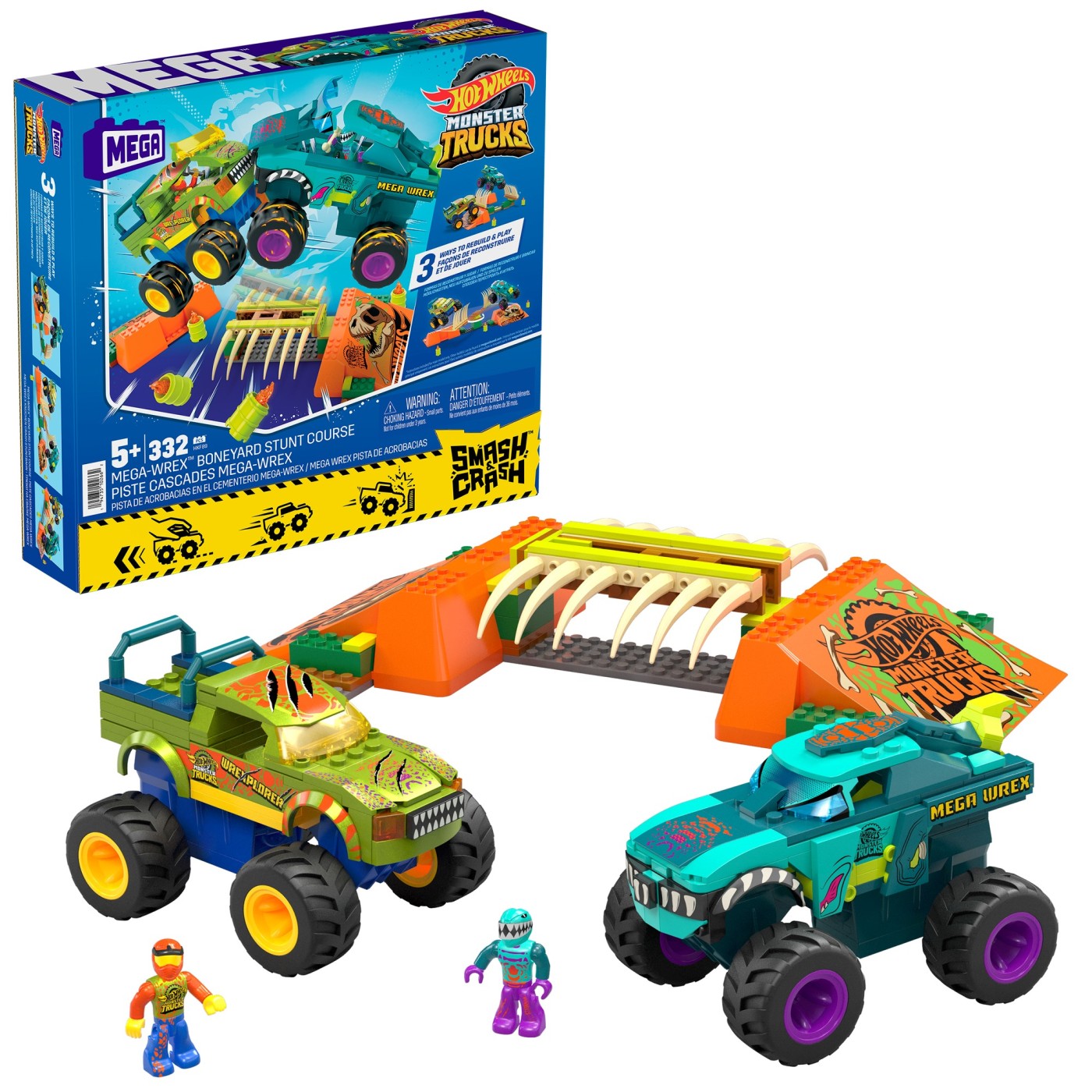 Set construcție Hot Wheels Monster Trucks Mega-Wrex, 332 piese