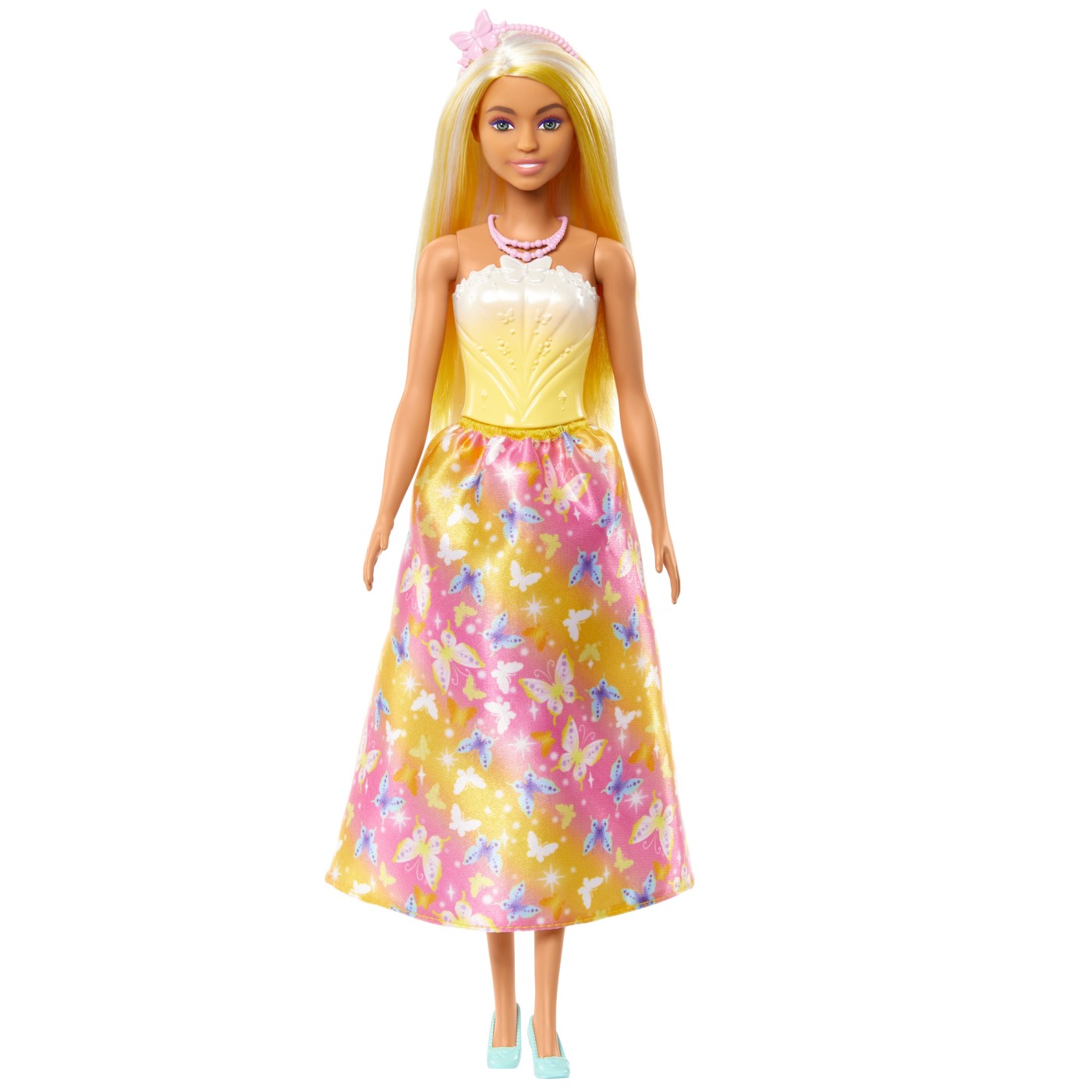 Păpușă Barbie blondă cu rochie galbenă și accesorii Mattel