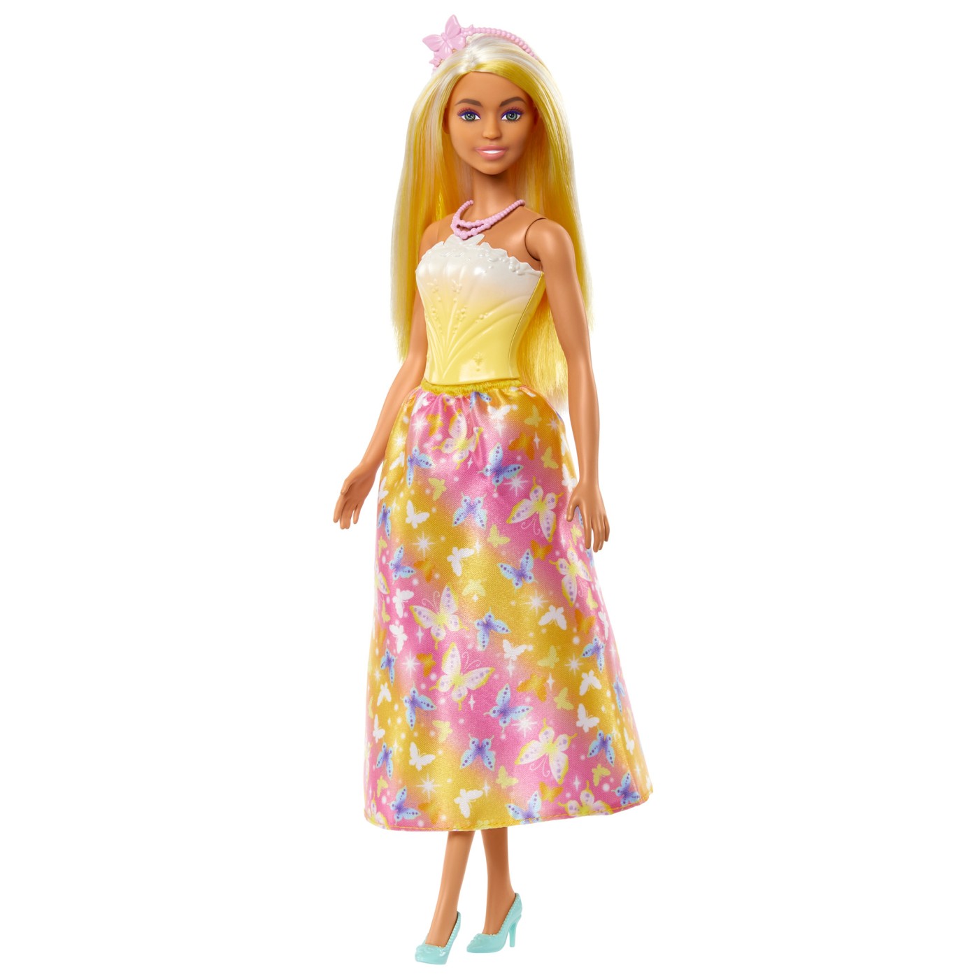 Păpușă Barbie blondă cu rochie galbenă și accesorii Mattel